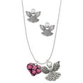 thumbnail image 1 of Delight Jewelry Silvertone Hot Pink Cheetah Print Heart Silver tone Guardian Angel Charm Necklace and Stud Earrings, 1 of 4