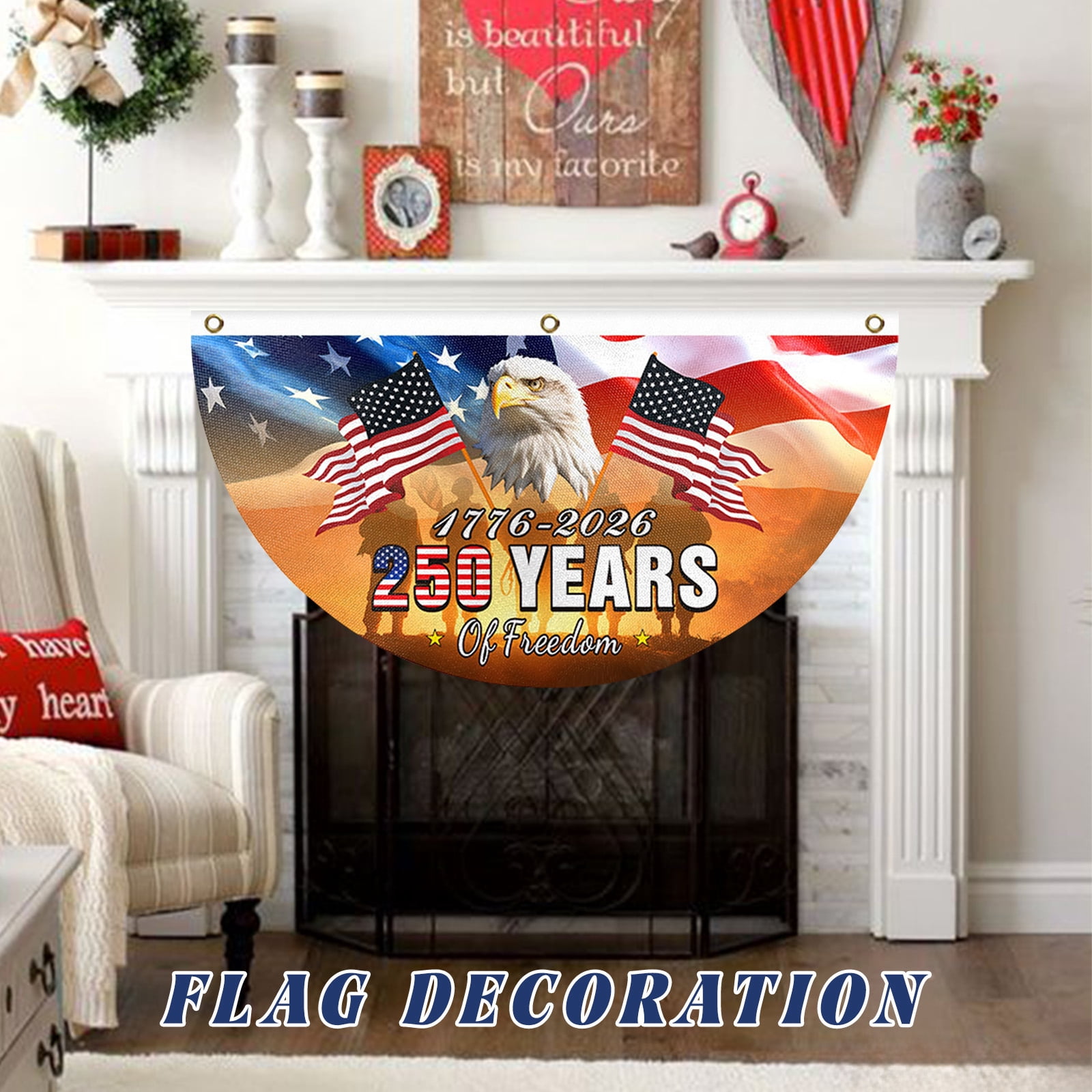 4th of July USA Flag Semi-Circular 250th Anniversary, Outdoor Semi-Circular American Flags for Independence Day, Patriotic Half Round USA Banner for Home Decor