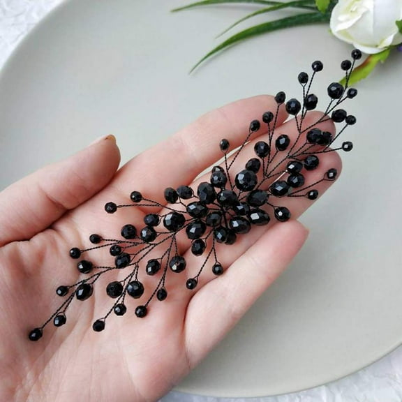 Bride Wedding Hair Vine Accessories Black Hair Piece Gold Bridal Headpiece for Women HV043