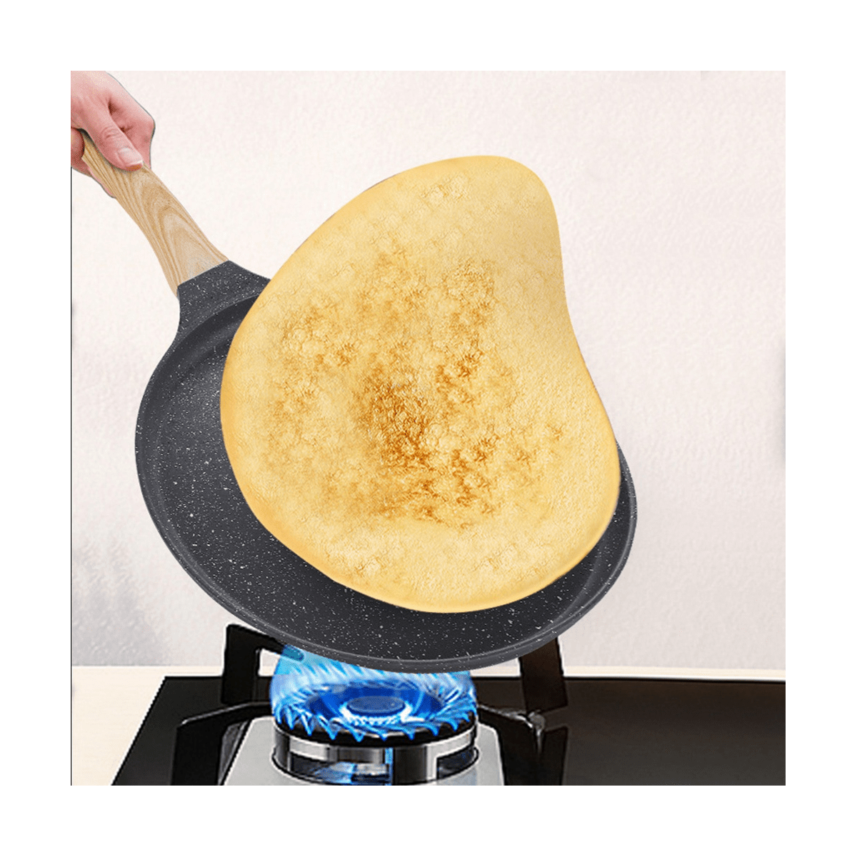 Crepe Pan Cast Iron Pancake Pan with Wooden Handle 9.5 x 0.8 Cooking Pan  for Omelette Dosa Pan