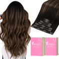 thumbnail image 1 of Extensiones de cabello humano con clip YoungSee, extensiones con clip Balayage marrón, mezcla de marrón oscuro, reflejos marrón medio, extensiones de cabello con clip Balayage marrón, cabello humano r, 1 of 5