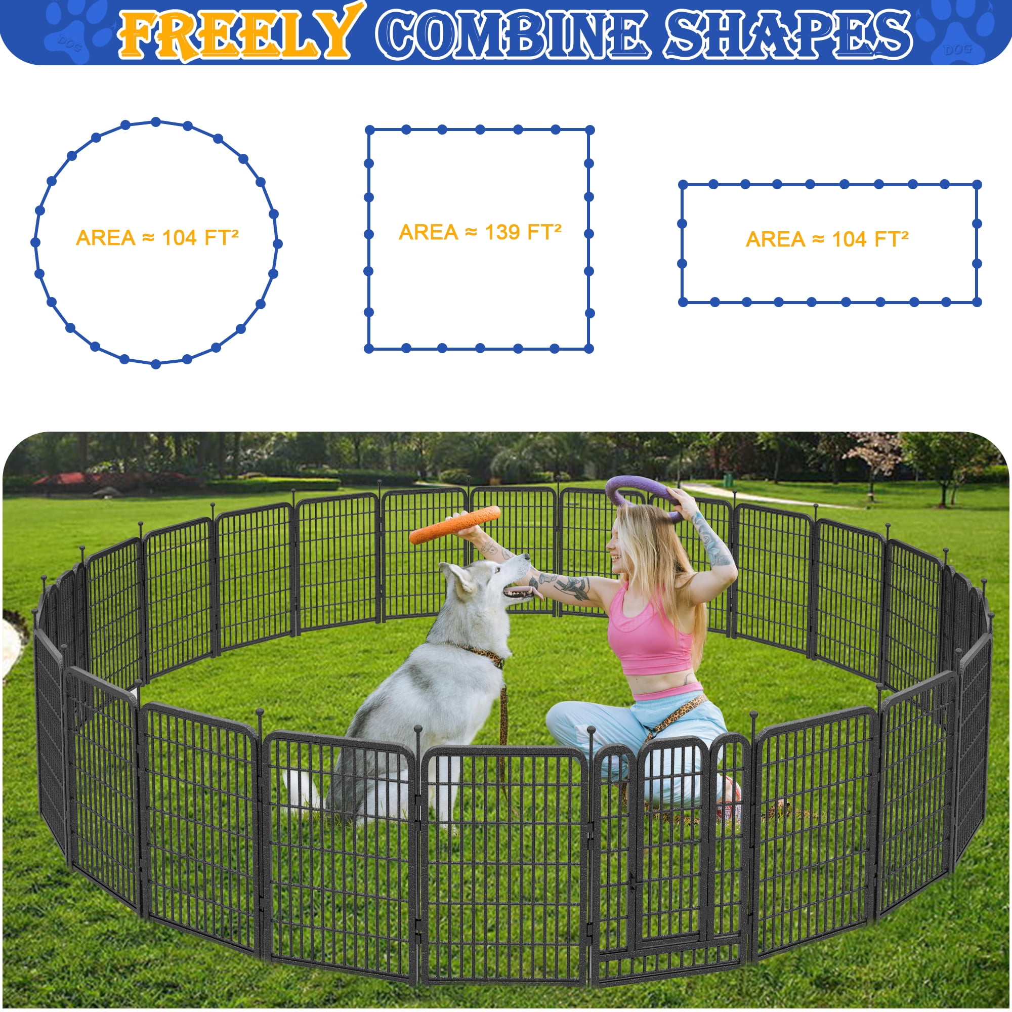 Dog Playpen Outdoor, 32" Height*24Panels Dog Fence with Anti-Rust Paint Finish for Large/Medium/Small Dogs, Portable Pet Playpen for Puppy Yard, Camping Play