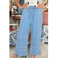 thumbnail image 3 of TinyCribz Women's Wide Leg Chambray Pants – High Waist Ruffled Hem 16, 3 of 7