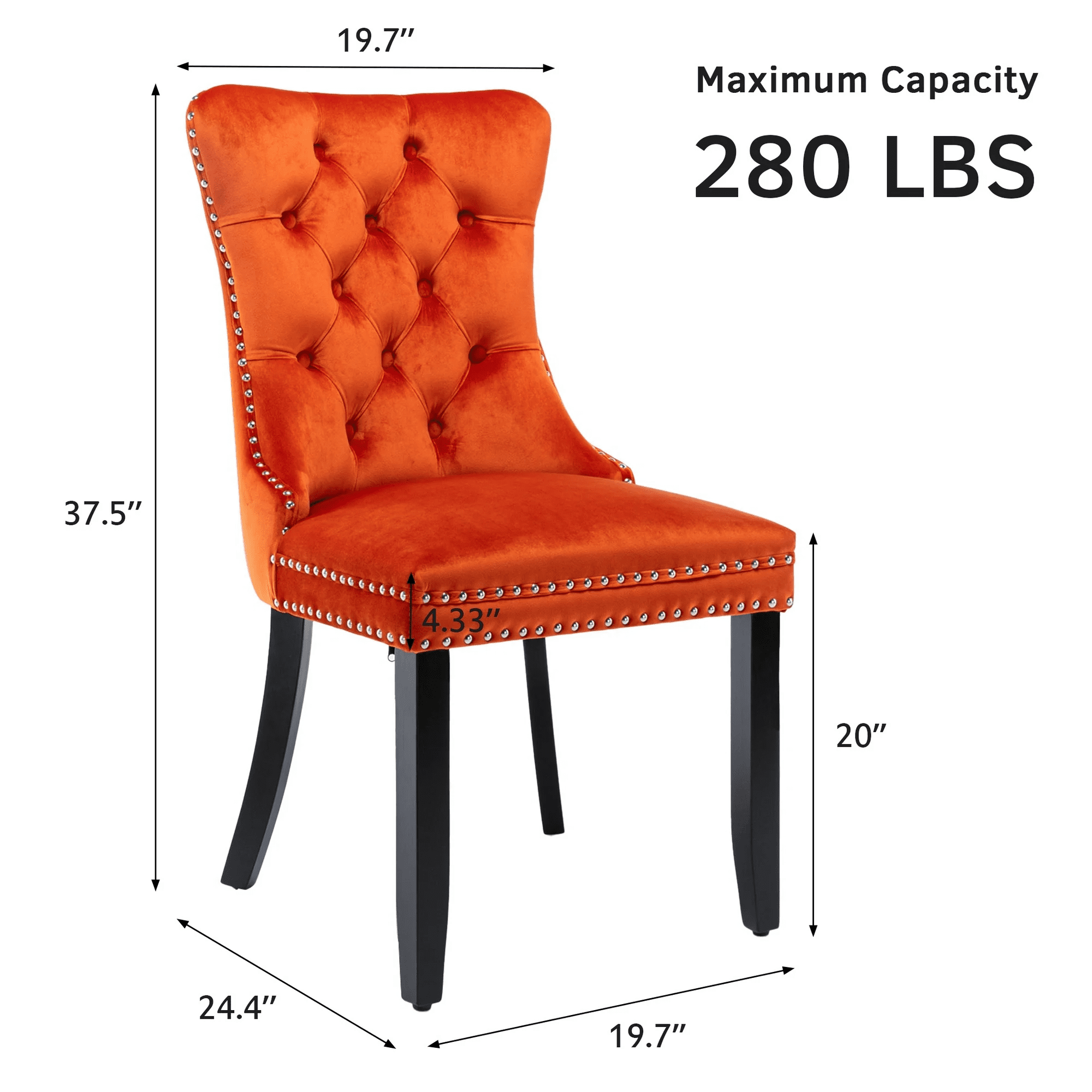 Dining Chairs Set of 2, Upholstered High-End Tufted Dining Room Chair with Back Ring and Nailhead Trim, Modern Velvet Kitchen Chairs with Solid Wood Legs for Kitchen, Home,Orange