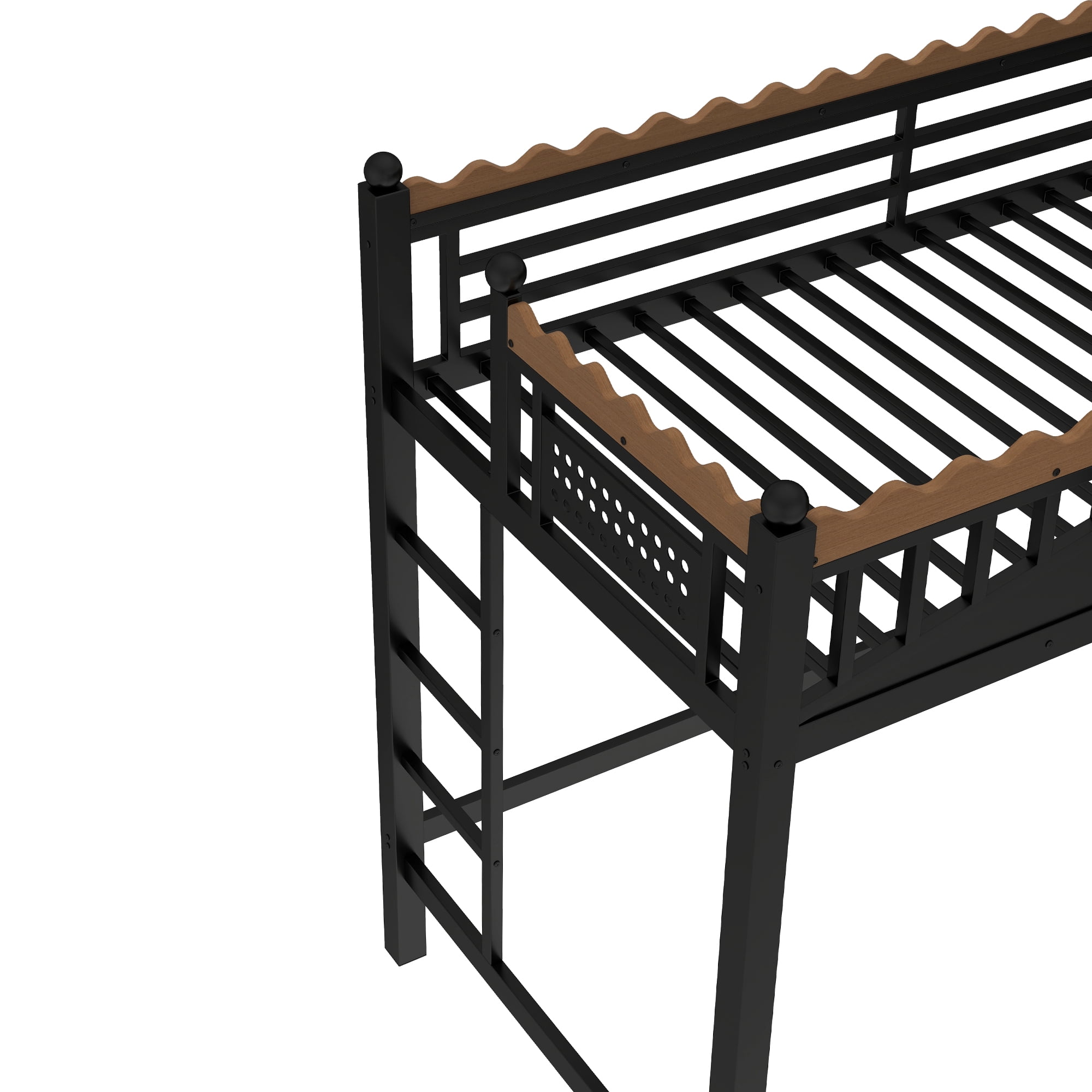 Twin XL Size Loft Bed with Ladder & Bookshelf, Metal Loft Bed Frame with Storage Shelves, Space-Saving Loft Bed for Dorms, Small Bedroom, Black