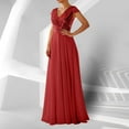 thumbnail image 2 of Ashirexll Wedding Guest Dresses for Women Sequined Chiffon Patchwork Evening Gown Sleeveless V-Neck Long Dress Red S, 2 of 7