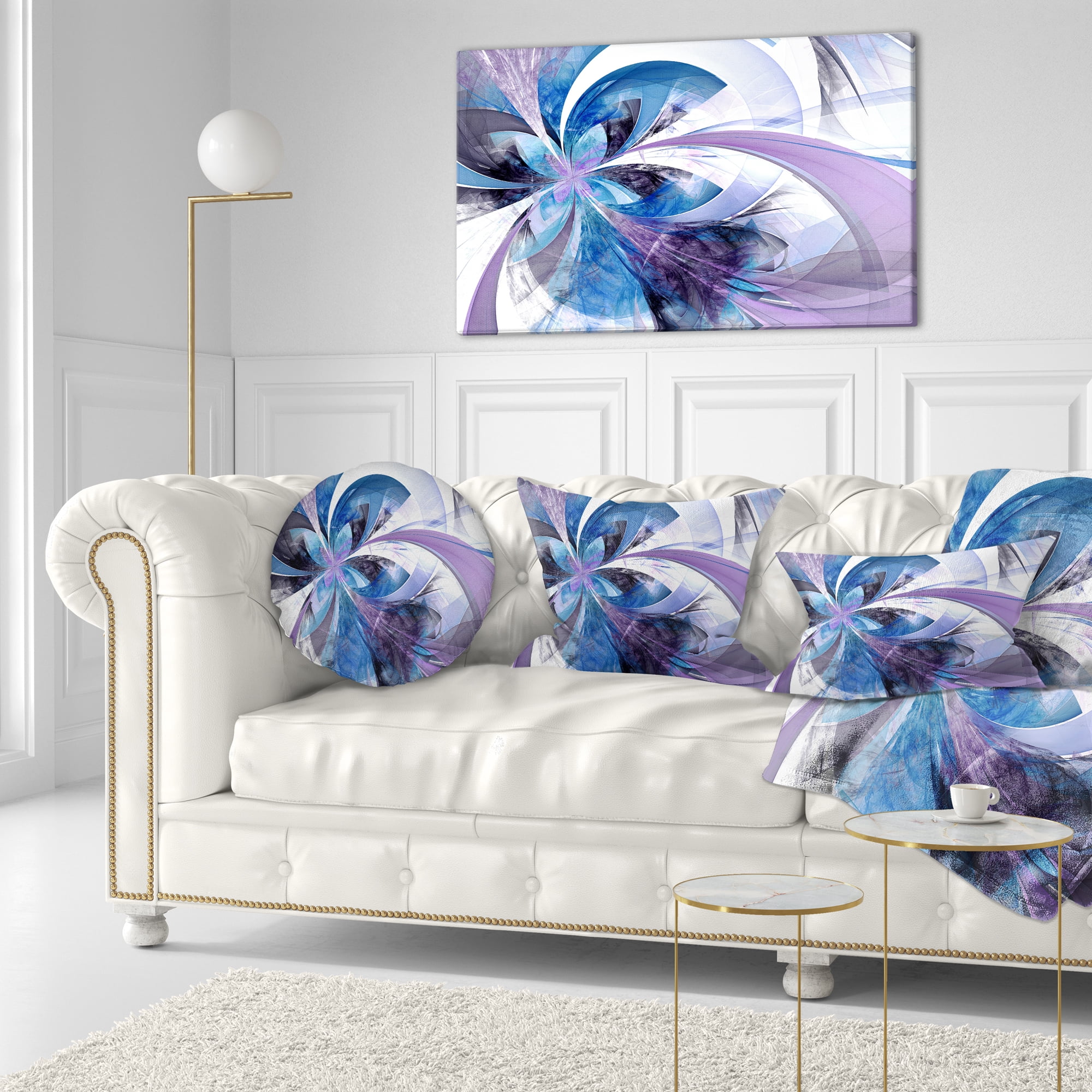 Designart Symmetrical Fractal Flower in Blue - Floral Throw Pillow - 12x20