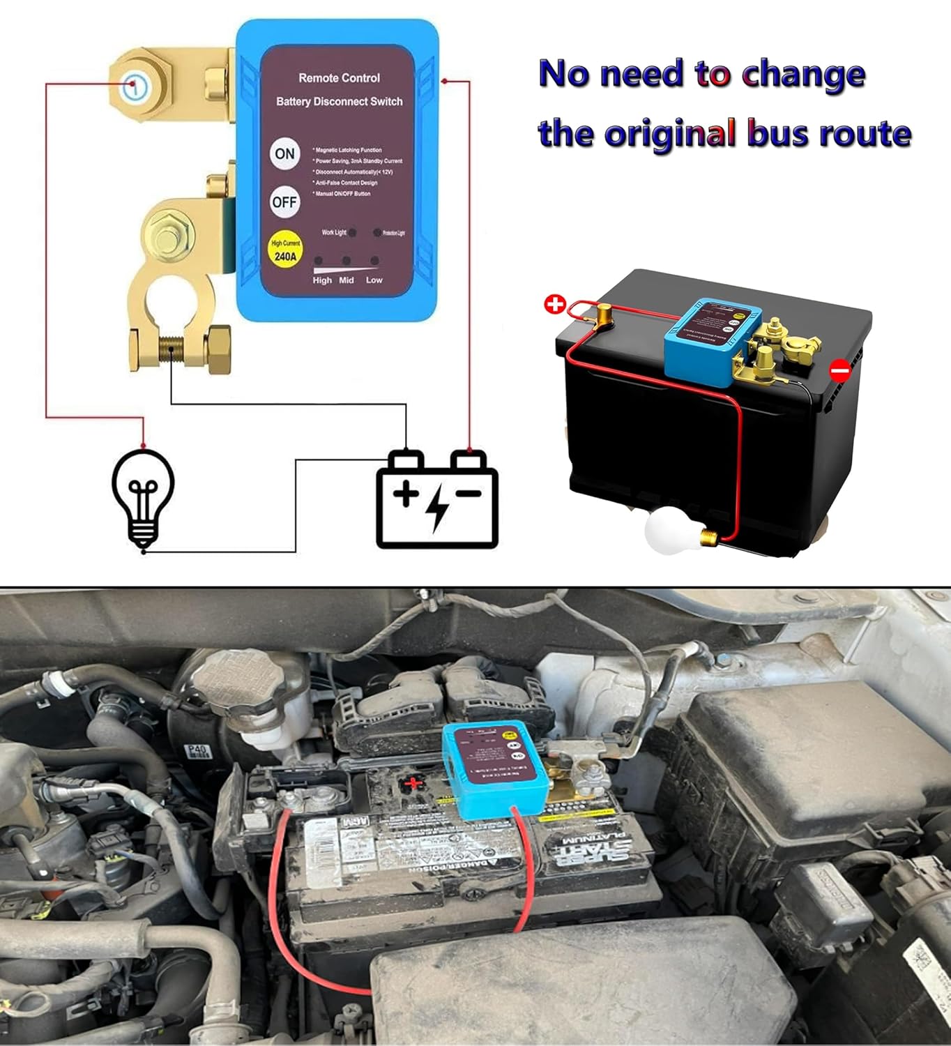 Remote Control of Car Devices for Anti-Theft Safety, 12V 240A Car Battery Kill Switch, Remote Battery Disconnect Cut Off Switch for Auto RV Truck Boat Anti Theft