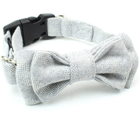 Dog and Cat Cotton Collar with Bow Tie - Grey S - image 1 de 1