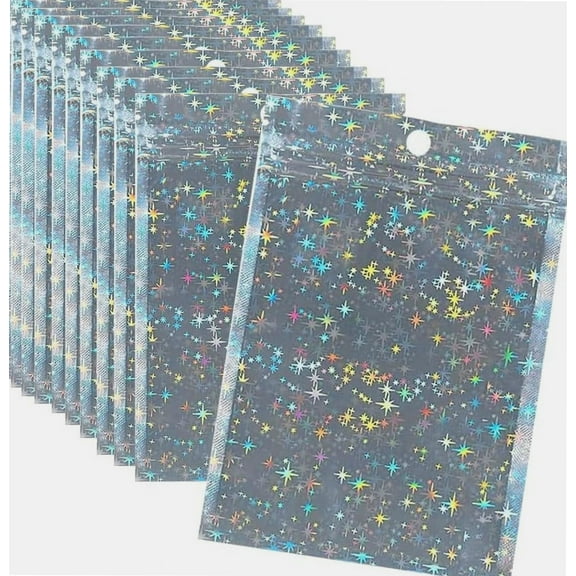 50 PCS Mylar Bags, 6x10cm Resealable Foil Ziplock Bags Holographic Bags Star Smell Proof Baggies Sample Bags for Spice, Sweets Packaging, Party Favours Food Storage (10.5x15cm-Star)