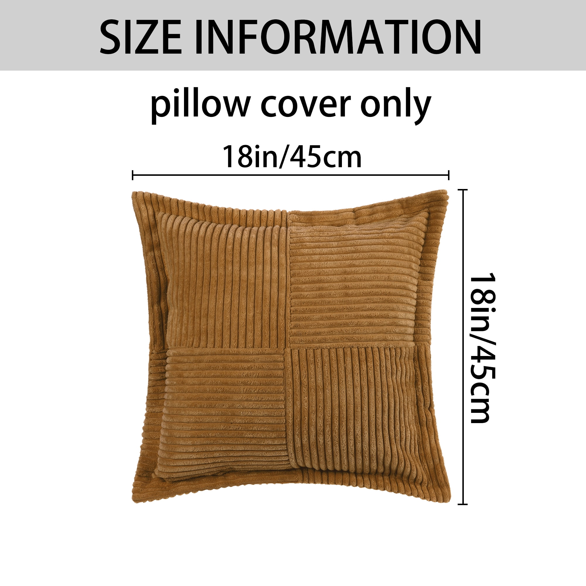 Unique Bargains 4 Pcs Solid Corduroy Throw Pillow Covers Wide Bordered Pillowcase Brown 18" x 18"