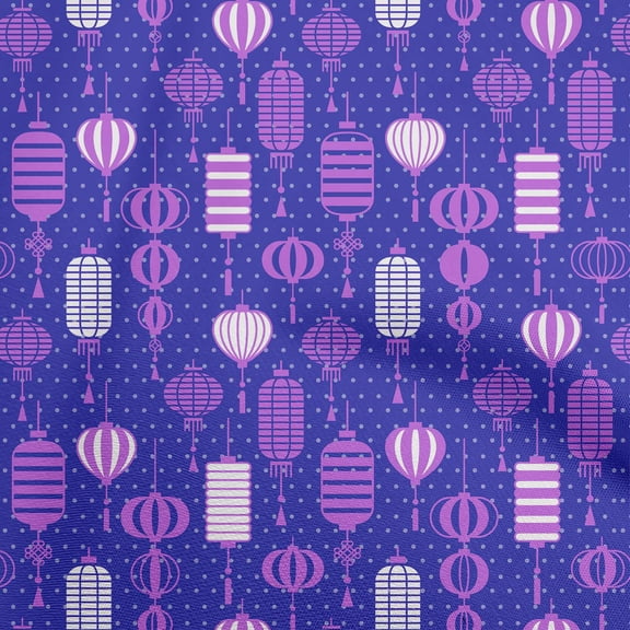 oneOone Georgette Viscose Blue Fabric Asian Chinese Lamps Fabric For Sewing Printed Craft Fabric By The Yard 42 Inch Wide