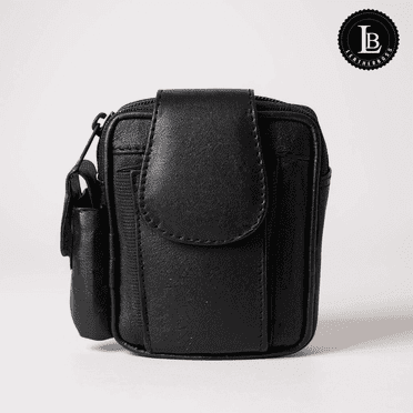 Leatherboss Genuine Leather Cigarette Case with Cell Phone Pocket, Black