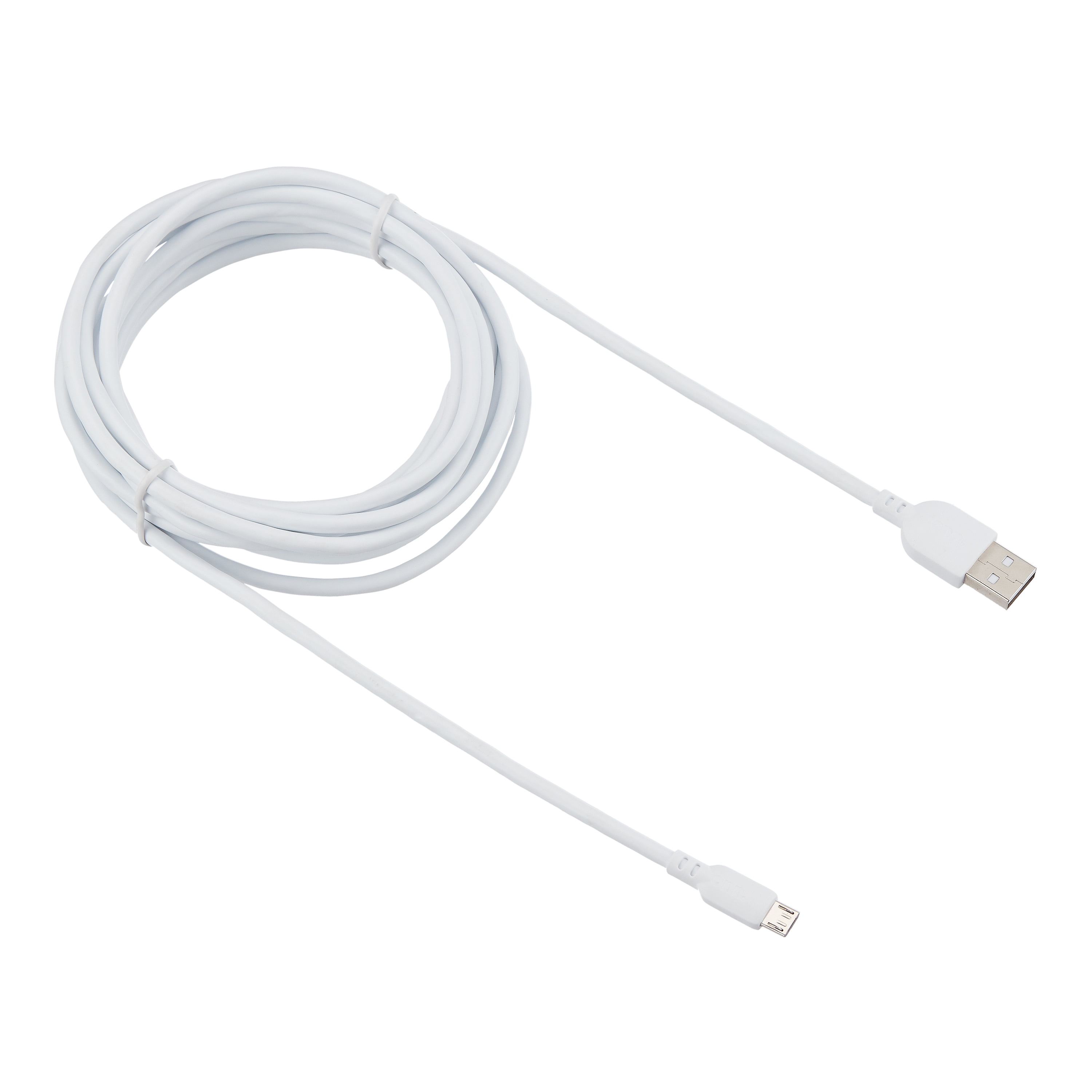 onn. Micro-USB to USB Cable, 10 ft, White 