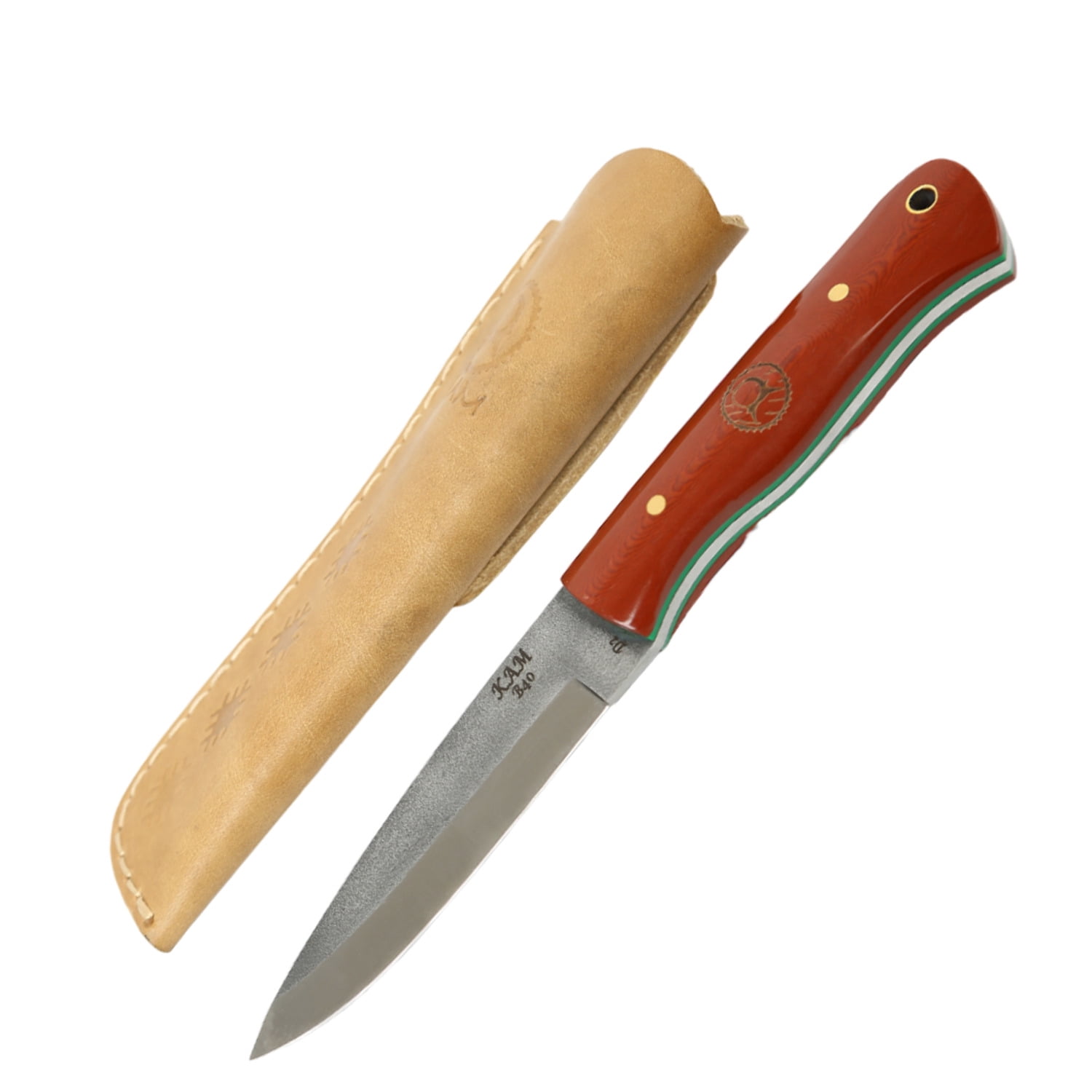 Kam Knife - B40 D2 Steel Red and Brown Handle Fixed Blade