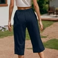 thumbnail image 4 of Yuzhih Women's Capri Pants Summer Loose Wide Leg Elastic High Waist Cropped Trousers with Pockets Lounge Capris, 4 of 7