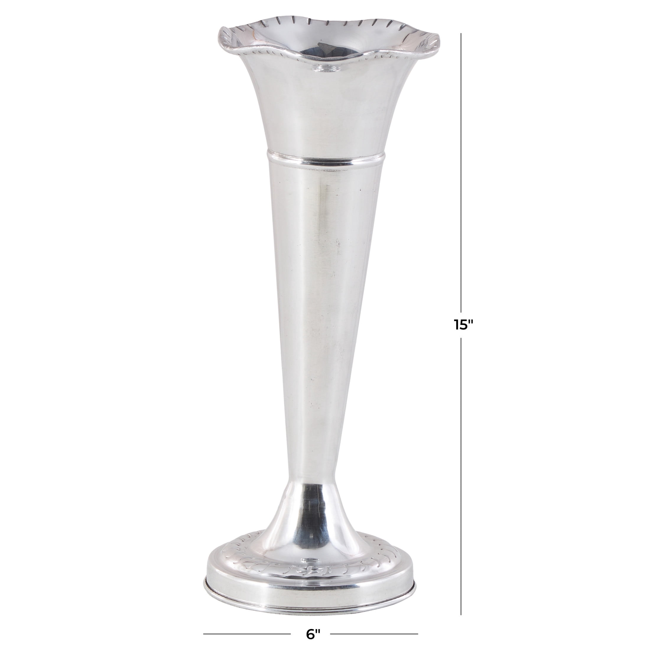 DecMode 15" Flute Shaped Silver Aluminum Metal Vase