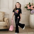 thumbnail image 2 of Girls Summer 2 Piece Outfits Floral Cute Short Sleeve and Casual Pants Kids Clothing Set Black Size 7-8 Years, 2 of 5