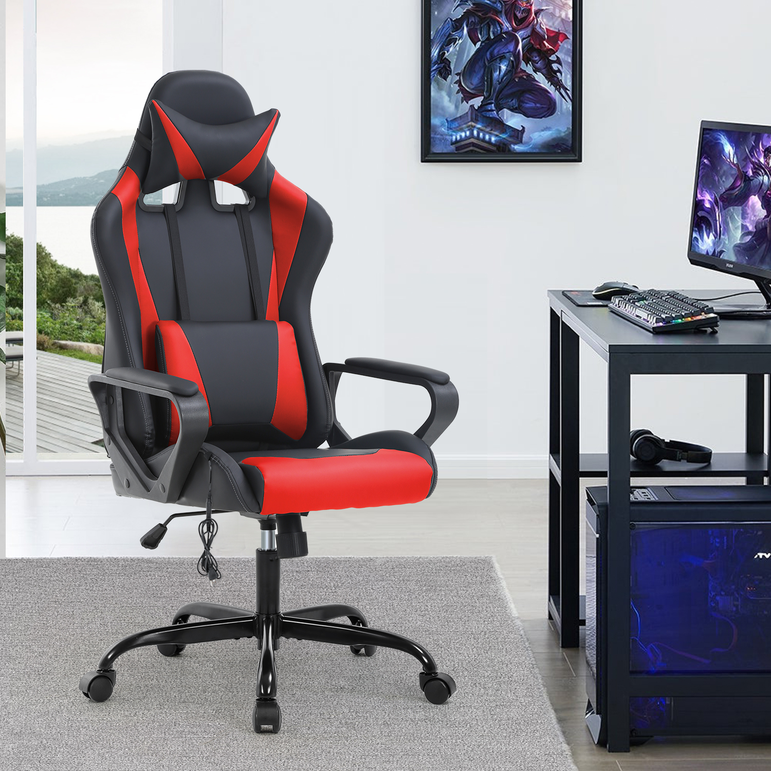 YRLLENSDAN Ergonomic Gaming Chair Video Game with Massager, Red ...