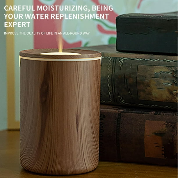 Humidificador de veta de madera con luz nocturna - 1,5L de gran capacidad, apagado automático 6-12H, humidificador USB de sobremesa para dormitorio y oficina