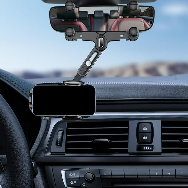 Soporte para teléfono con espejo retrovisor para coche, soporte giratorio para teléfono de 360 degree, navegación, montaje Universal retráctil para camión, negro