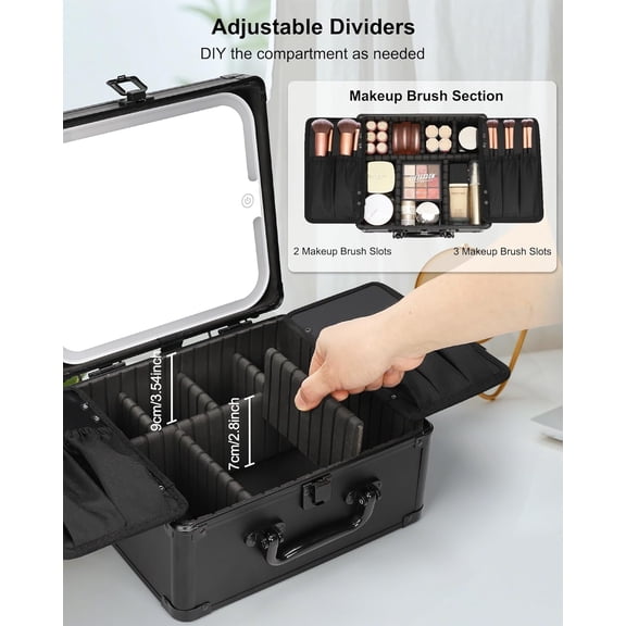 LED Makeup Bag with Adjustable Mirror, Rechargeable Lighted  for Travel & Beauty Artists