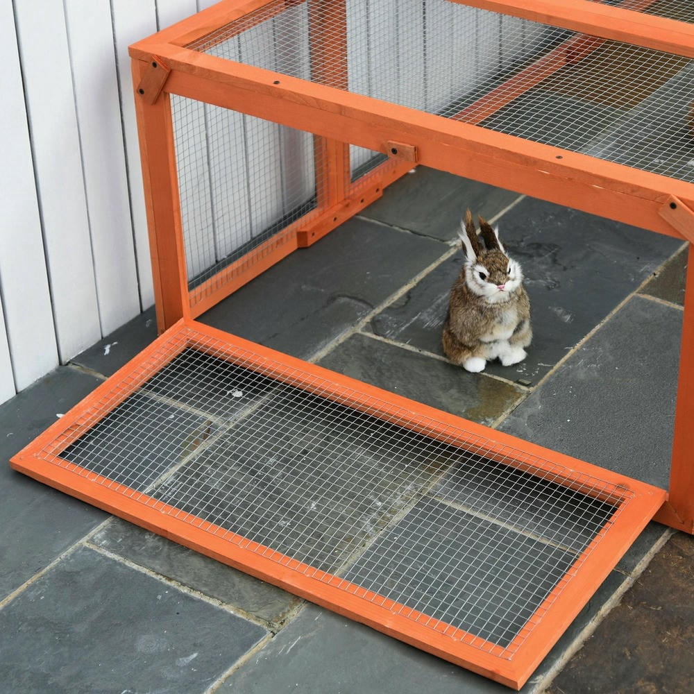 Spaco Large Wooden Rabbit Hutch, Small Animal Habitat Enclosure Outdoor Run and Lockable Doors, Large Rabbit Hutch, Orange