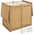 thumbnail image 1 of 65L Woven Laundry Hamper with Lid - Foldable Rattan-Style Clothes Basket with 2 Removable Liner Bags & Bamboo Handles for Sorting Dark and Light Laundry, 1 of 7
