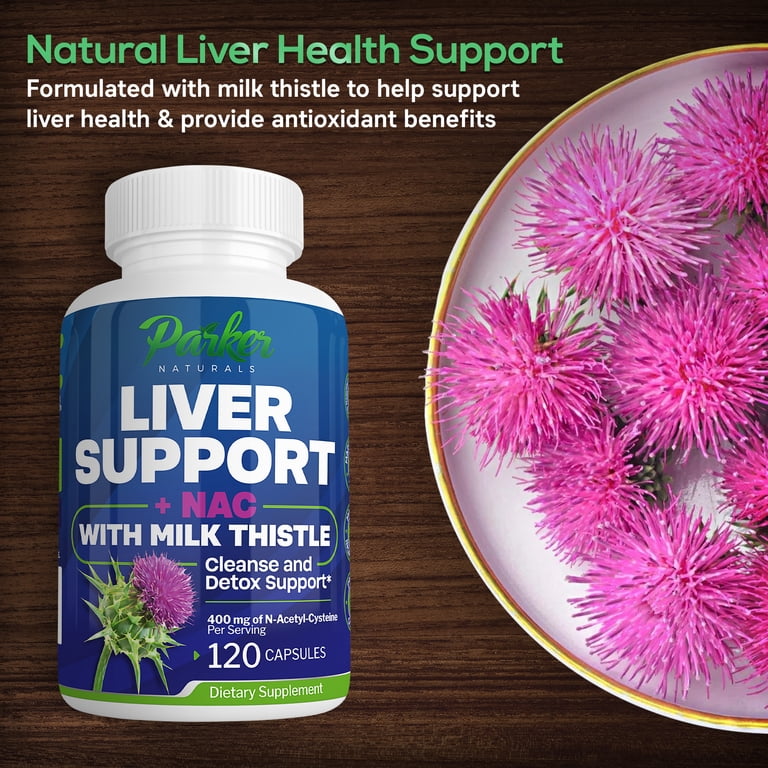 Parker Naturals Liver Support Capsules with N-Acetyl Cystein (NAC) and Milk  Thistle 400mg, Glutathione, Antioxidant, 120 Count - Walmart.com