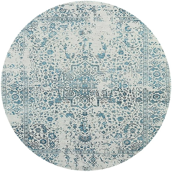 Ahgly Company Machine Washable Indoor Round Industrial Modern Light Slate Gray Area Rugs, 5' Round