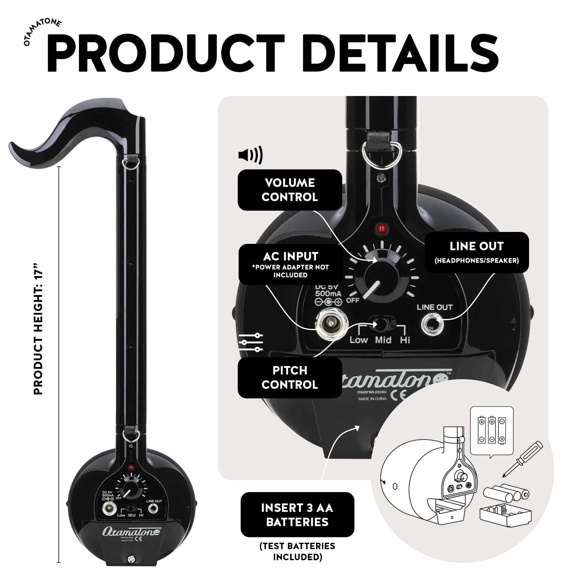 Otamatone Deluxe Musical Instrument Synthesizer for Adults - Black