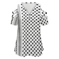 thumbnail image 4 of Palestinian Hatta Kufiya Folk Pattern Womens Summer V Neck Zipper Top Short Sleeve T Shirt Off Shoulder Top Casual Classy Loose Shirts, 4 of 7