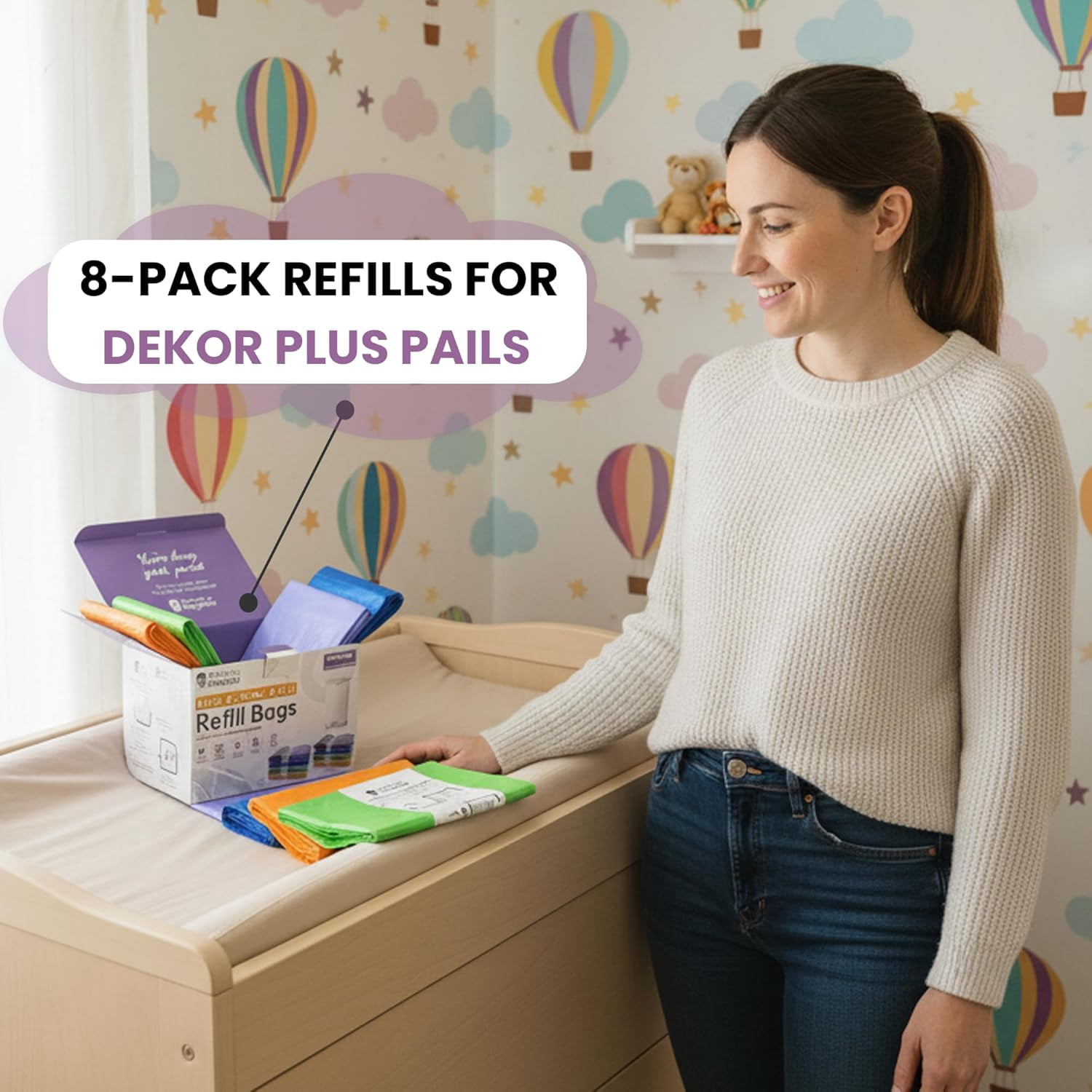 ® Pack of 8 Refills Compatible with Dekor PLUS Diaper Pails (NOT COMPATIBLE WITH DEKOR CLASSIC). A Refill is 394 in Long, 30% Thicker. Odor Control. Each Refill Holds up to 600 Diapers