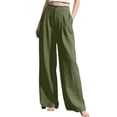 thumbnail image 3 of Womens Casual Wide Leg Solid Color Pants, High Waisted Button Down Straight Long Trousers Palazzo Pants, Plain Trendy Beach Casual Going Out Womens Pants Army Green L, 3 of 5