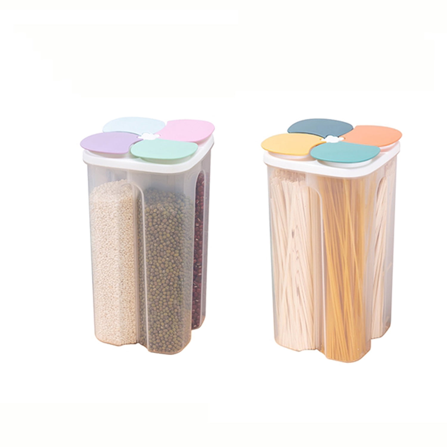 Set of 2 Food Storage Containers Four Compartments Removable Airtight Plastic Storage Container for Kitchen Pantry BPA Free