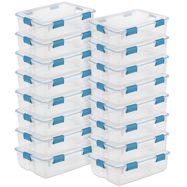 Caja de juntas Sterilite, contenedor de almacenamiento apilable con tapa con cierre, 37 cuartos, paquete de 16