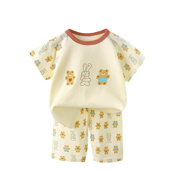 Uxgjfwu Fashion Kids Loungwear Casual Short Sleeve Round Neck Collar Botton Printed Short Pants Sets