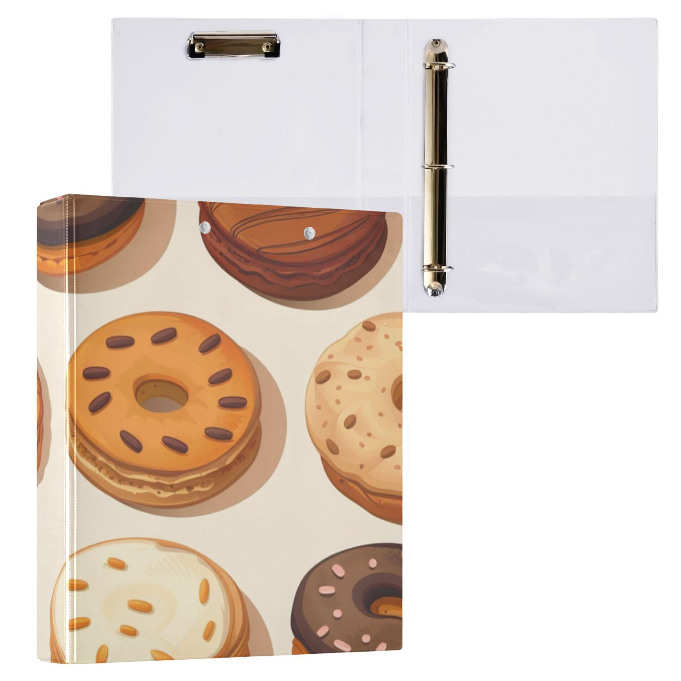 Biscuits Donuts 3 Ring Binders 1.5 inch Hardcover File Folders with Interior Pockets A4 Size Organizer for School Office Hospital