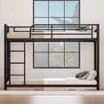 thumbnail image 2 of Miniyam Twin Over Twin Metal Bunk Bed Frame with Ladder and Guardrails, Heavy Duty Steel Design, No Box Spring Needed, Black, 2 of 8