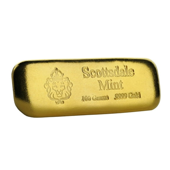 100 gram Gold Bar - Scottsdale Mint Lion Hallmark .9999 Fine Gold
