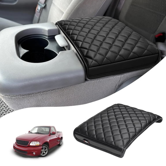 KBH Center Console Cover for 1999-2003 Ford F150 Accessories with Jump Seat Console, Leather Armrest Box Cover Cushion Pad for Truck Interior, Black