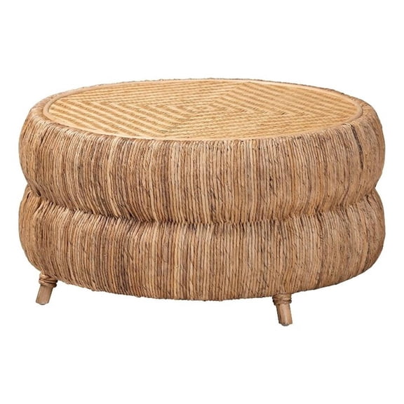 bali & pari Roma Rattan and Seagrass Coffee Table Low Profile Boho Accent Table