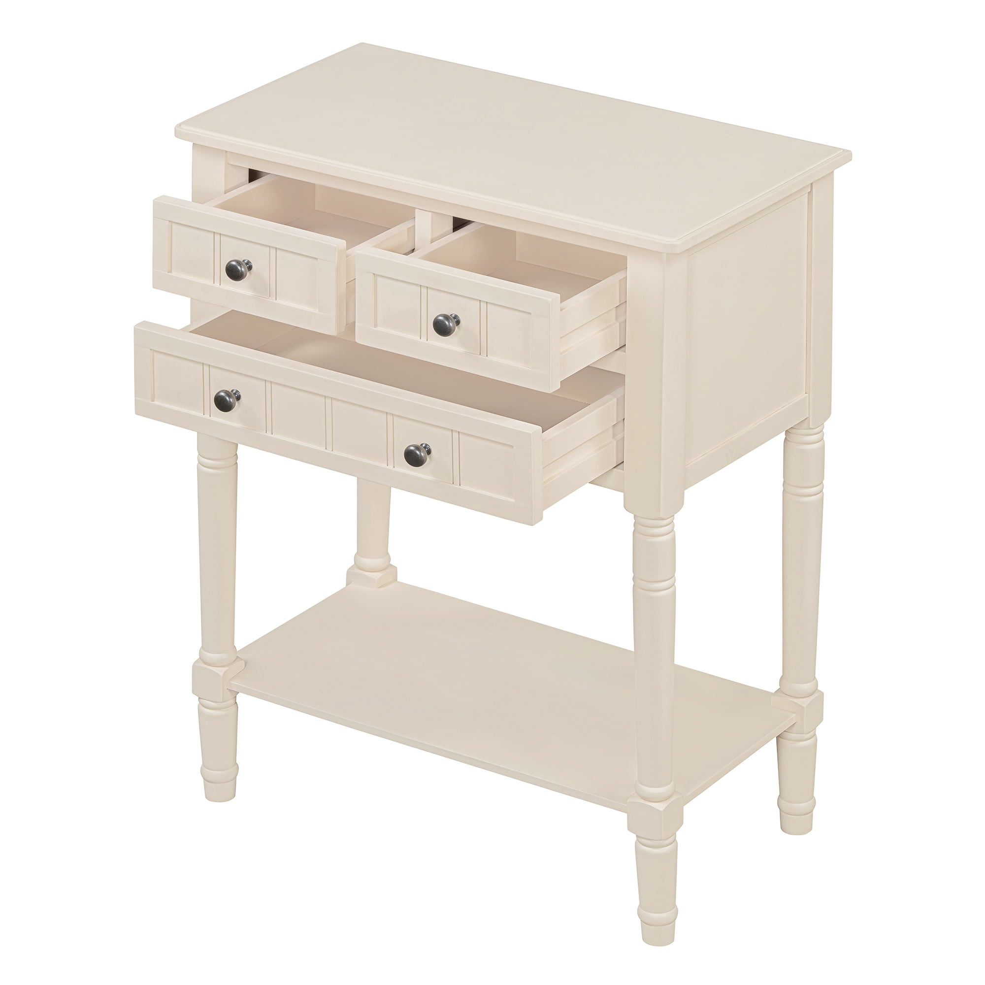 Euroco 23.7" Farmhouse Console Table with 3 Drawers, Narrow Sofa Table, Wood Entryway Table with Bottom Shelf for Living Room, Foyer,Beige