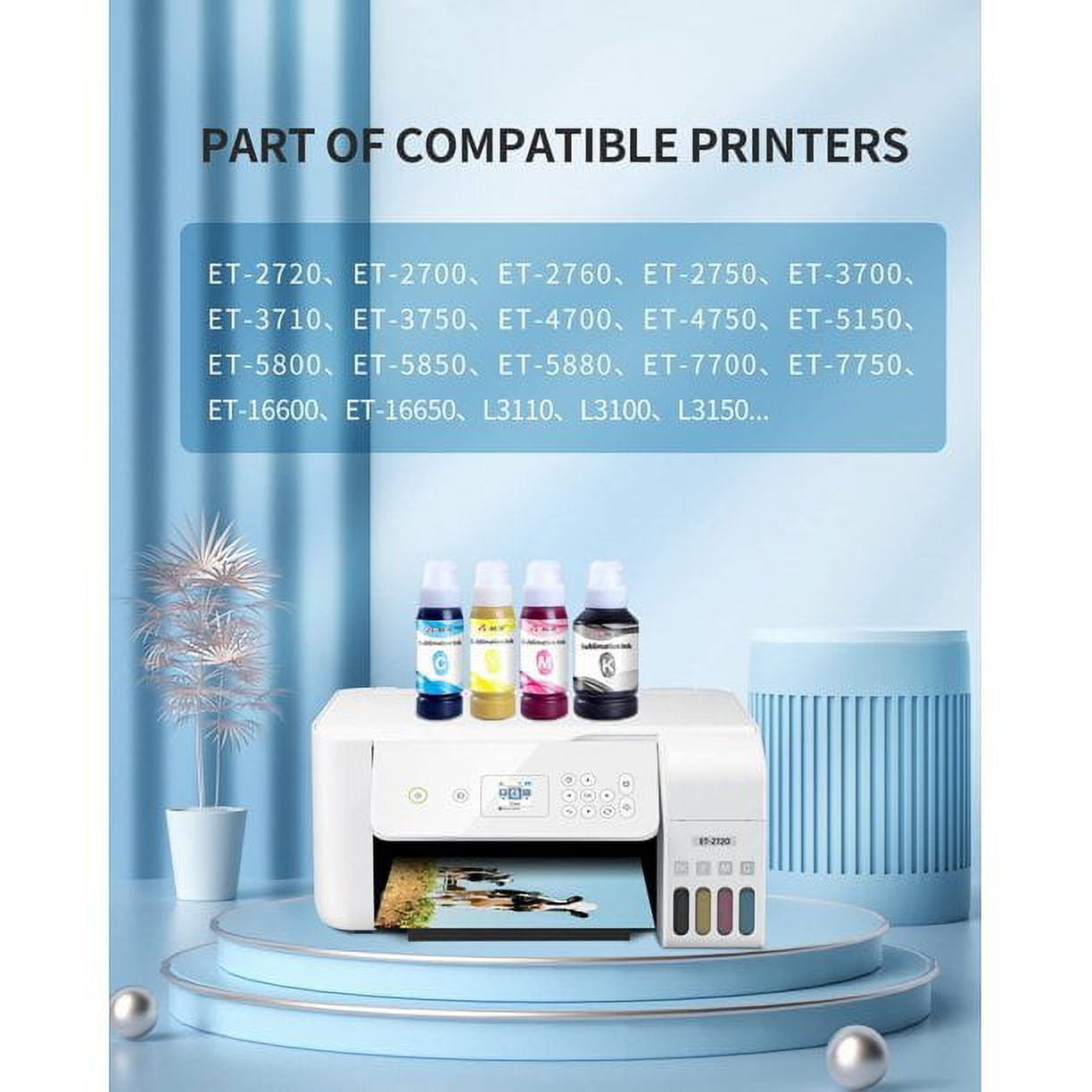 Printers Jack 4x100ml Sublimation Ink Auto Refill for Epson EcoTank Supertank Printers Et-2720 ET-4700 ET-2760 ET-3760 ET-4760 ET-2700 ET-2750 et
