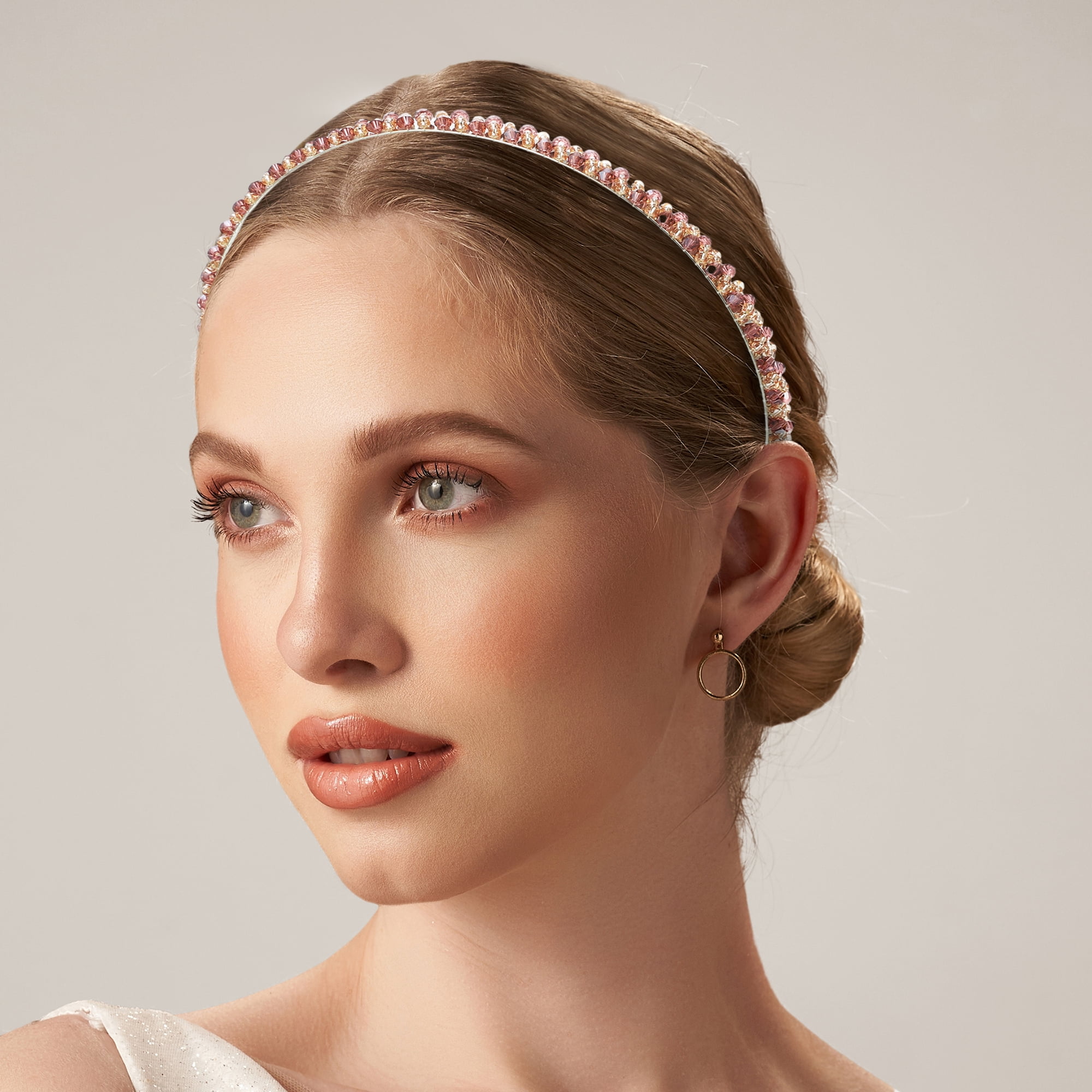 Unique Bargains 1 Pcs 2 Rows Rhinestone Headband Hairband for Women 0.31 Inch Wide Purple