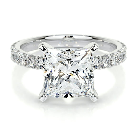 First Jewel Wedding Ring - Princess Cut Excellent 1.9 Ct Diamond Ring For Women's - Silver 14K White Gold Over Ring for Her - Solitaire with Accent Diamond Ring - Eternity Band Diamond Ring for Her