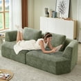 thumbnail image 3 of PORKISS 98.4" No-Assembly Sofa for Living Room, 3 Seater Sofa with Extra Deep Seats, Comfy Upholstered Couch for Living Room, 2 Pillows, Chenille Green, 3 of 10