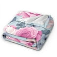 thumbnail image 2 of DouZhe Ultra-Soft Micro Fleece Lightweight Flannel Bed Blanket, Romantic Pink Navy Floral Print Cozy Warm Throw Blankets, 40"x30", 2 of 7