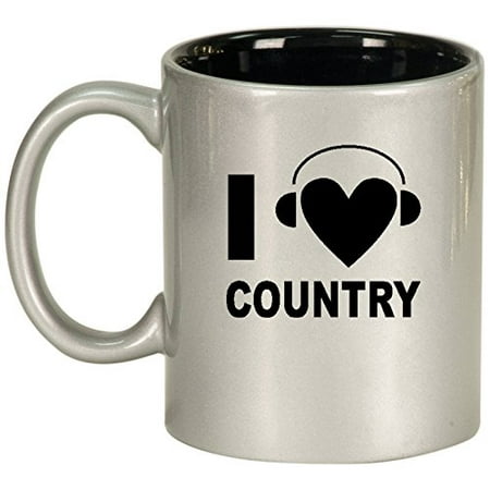 

Ceramic Coffee Tea Mug Cup I Heart Love Country Music Headphones (Silver)