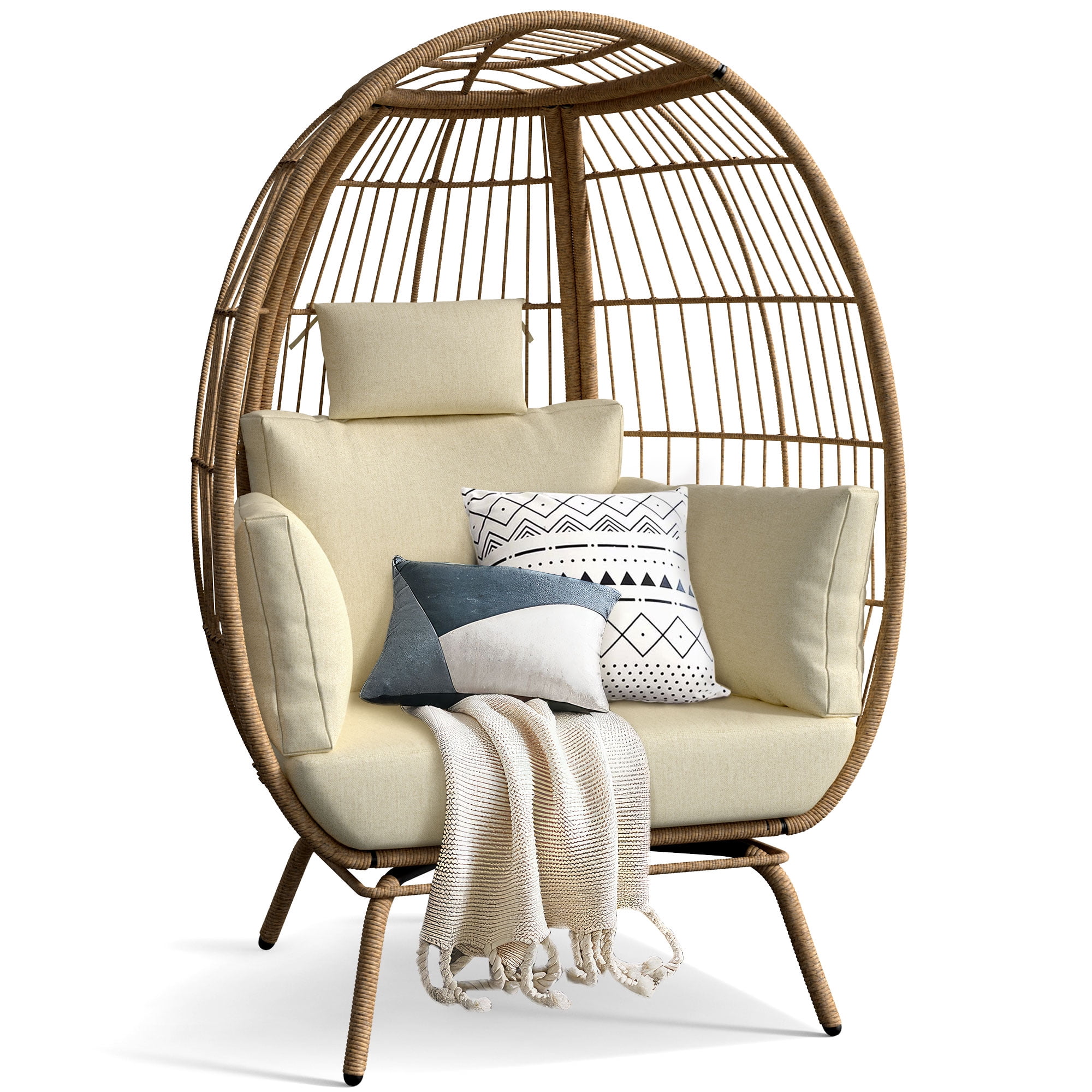 Uforic Patio Conversation Sets,Outdoor Furniture Sofa Set - Club Lounge Chairs Egg Chair,L-Shaped Patio Sofa and Wicker Table & Cushions - Beige